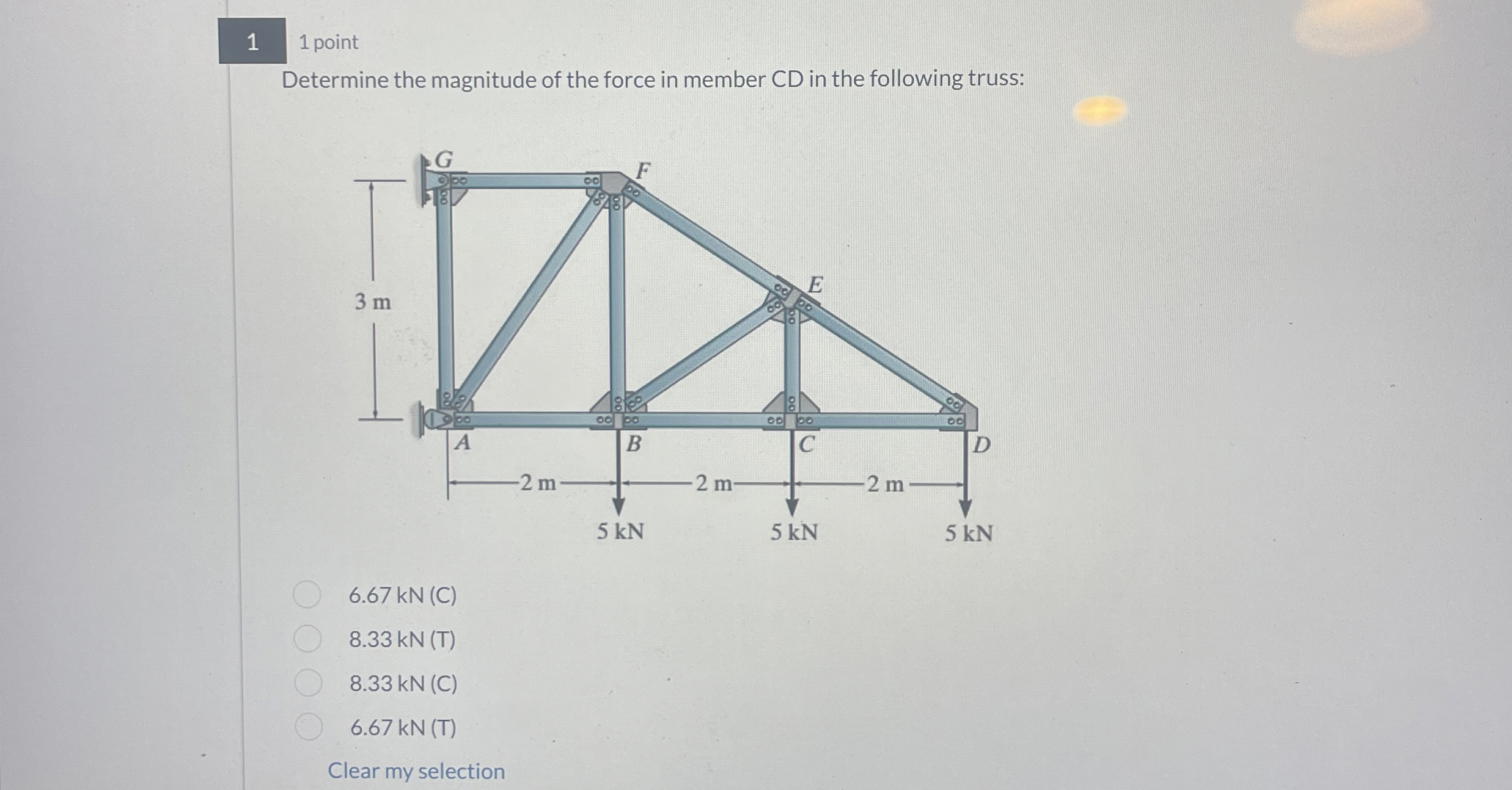 1 1 point Determine the magnitude of the force in