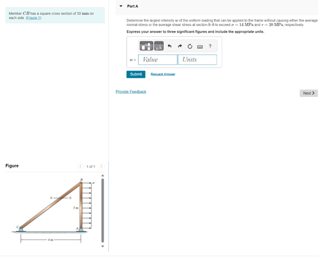 Member C B has a square cross secton of 3 0 mm on