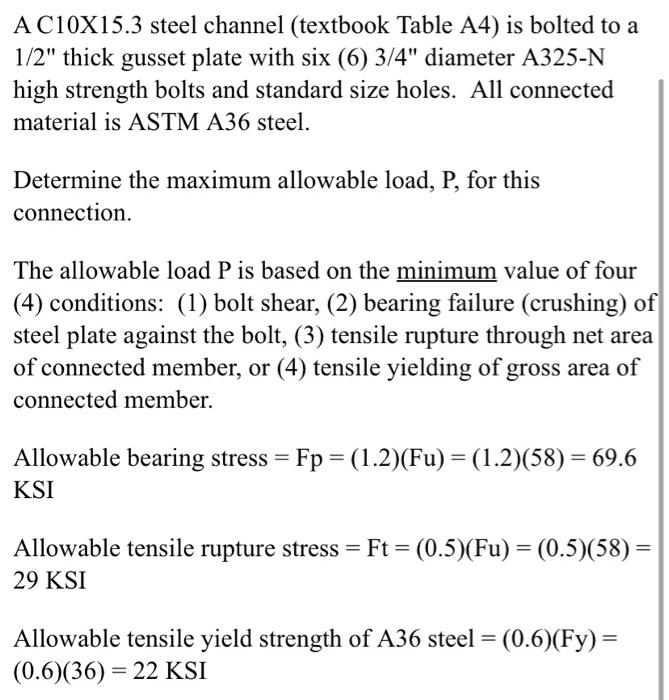 A C 1 0 X 1 5 . 3 steel channel ( textbook Table