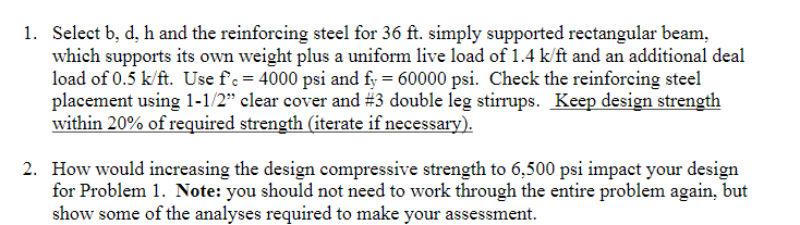 Select b , d , h and the reinforcing steel for 3