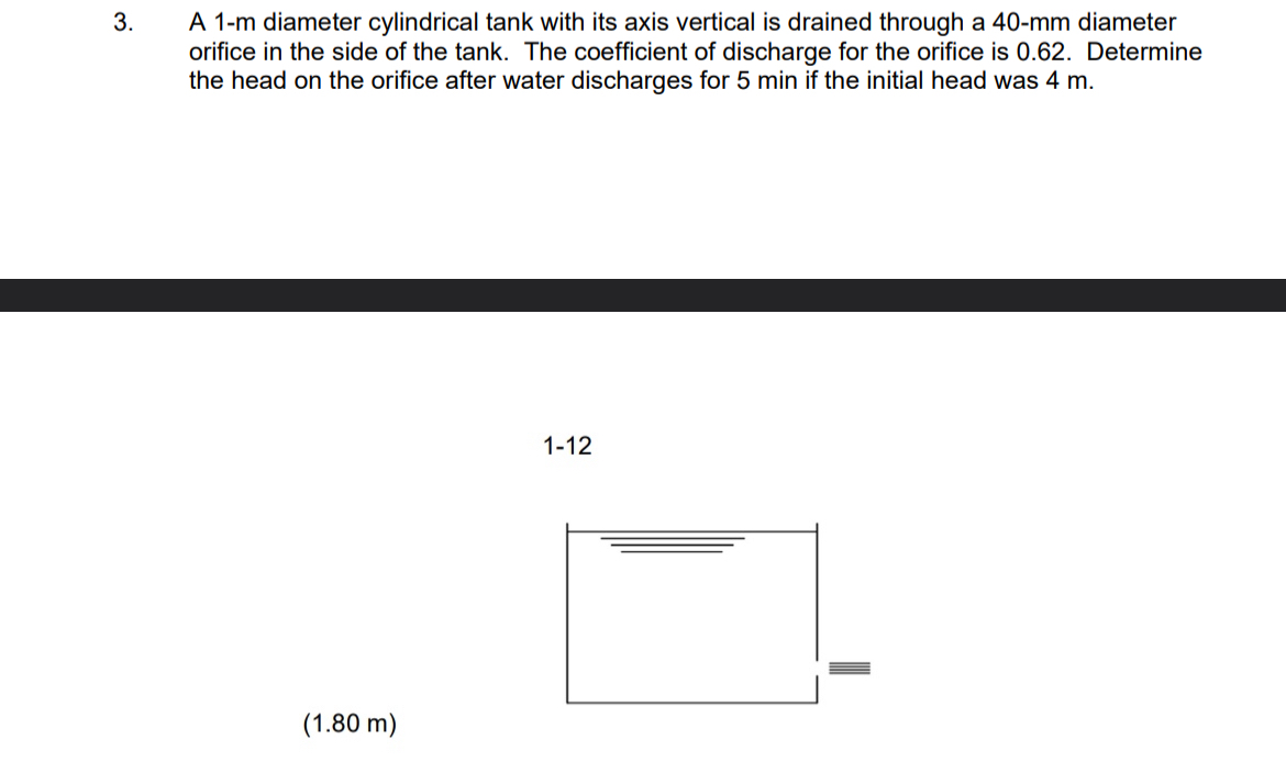 A 1 - m diameter cylindrical tank with its axis
