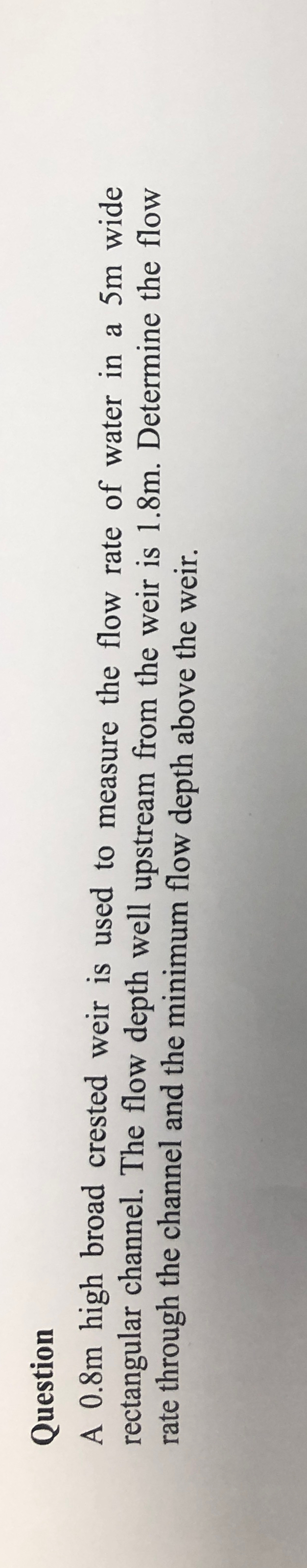 Question A 0 . 8 m high broad crested weir is