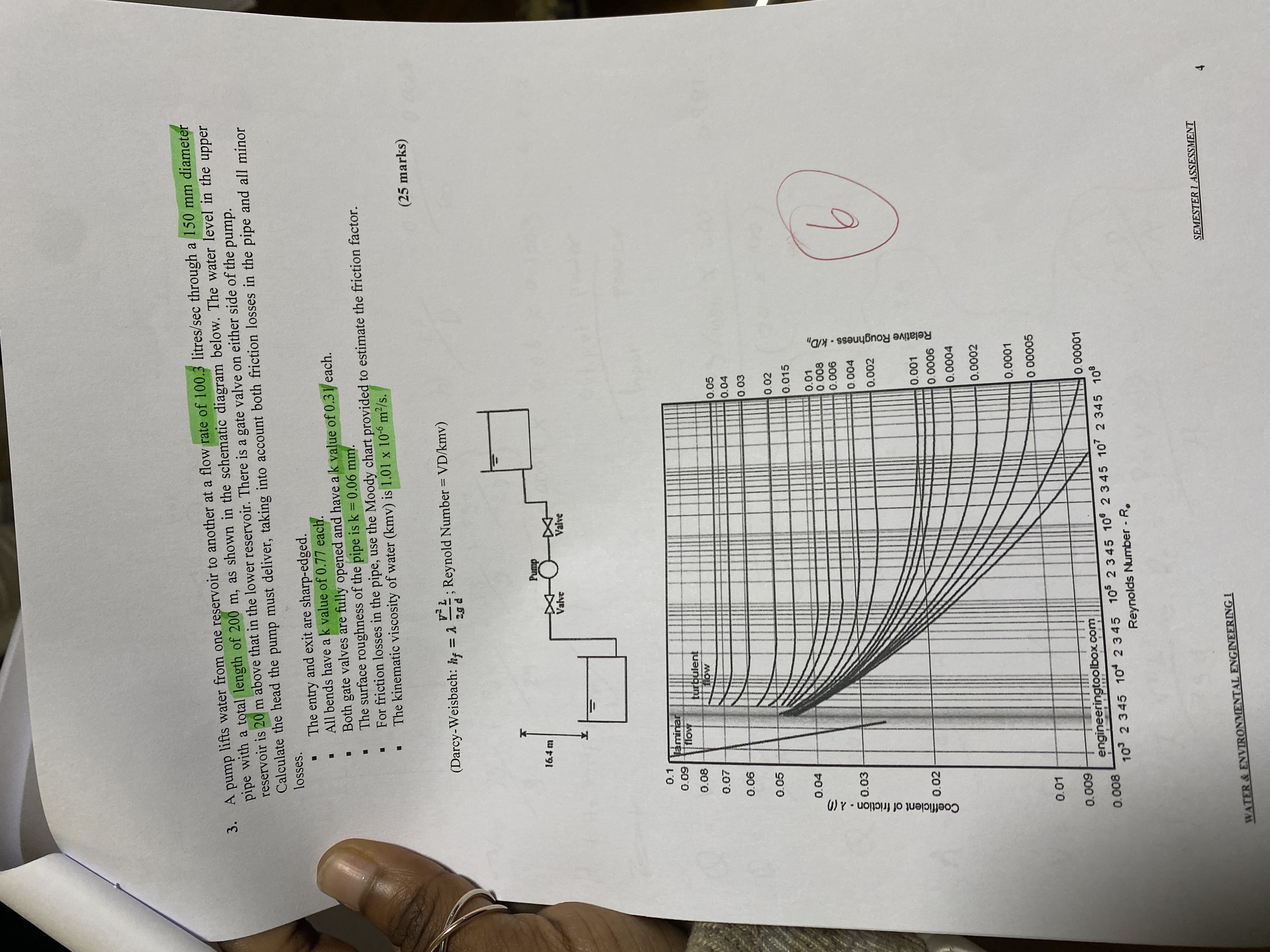 A pump lifts water from one reservoir to another
