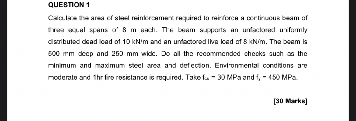 QUESTION 1 Calculate the area of steel