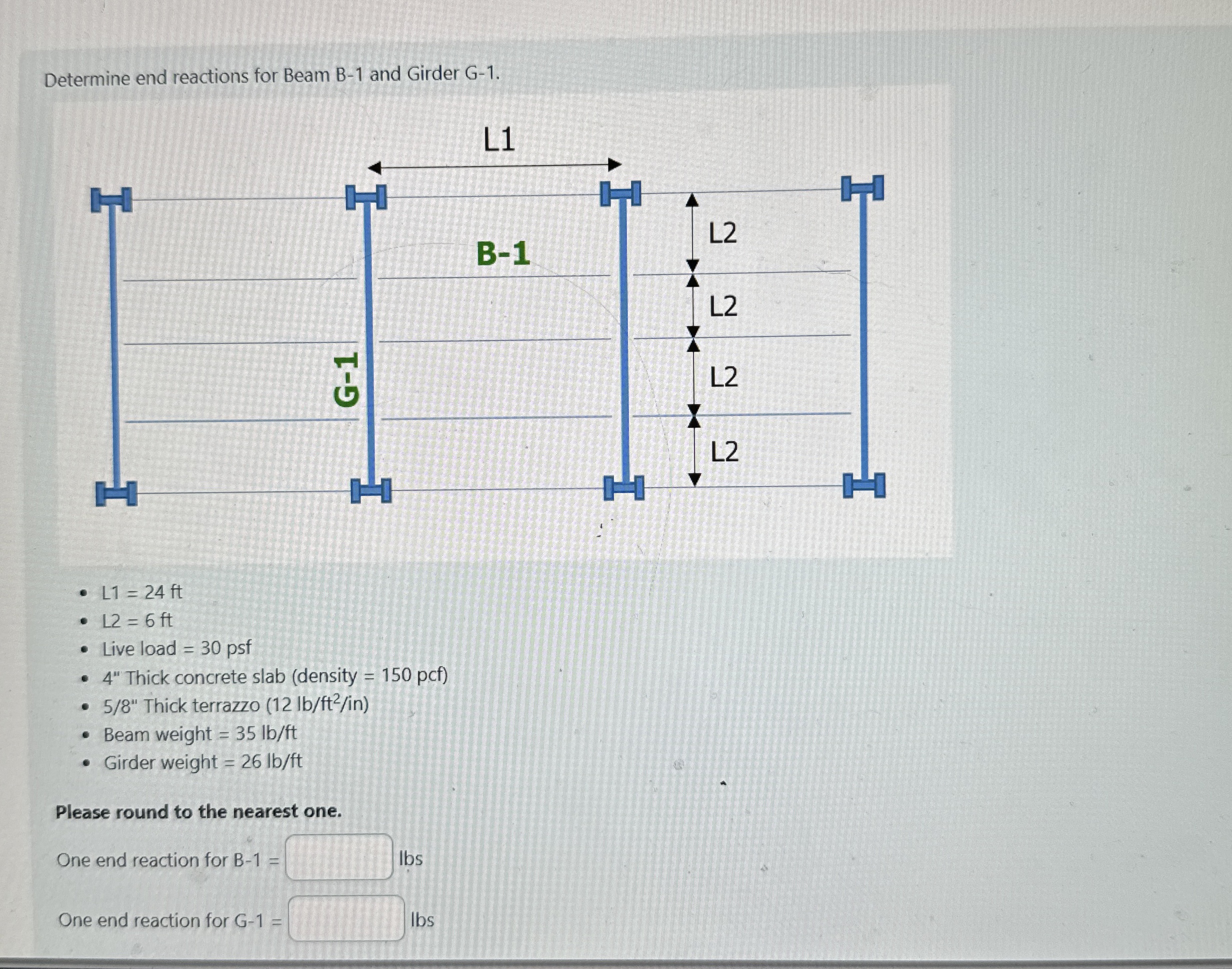 Determine end reactions for Beam B - 1 and Girder