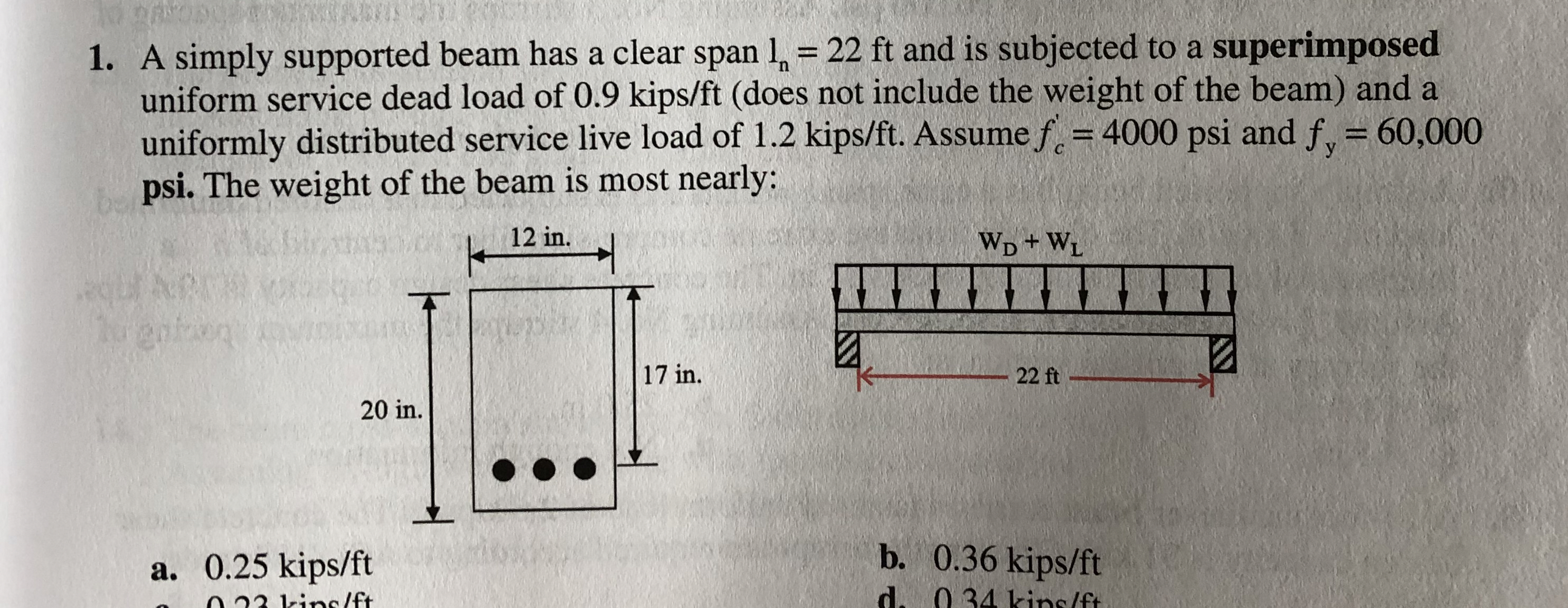 A simply supported beam has a clear span l n = 2