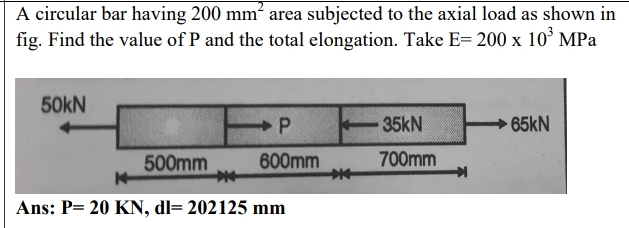 A circular bar having 2 0 0 m m 2 area subjected