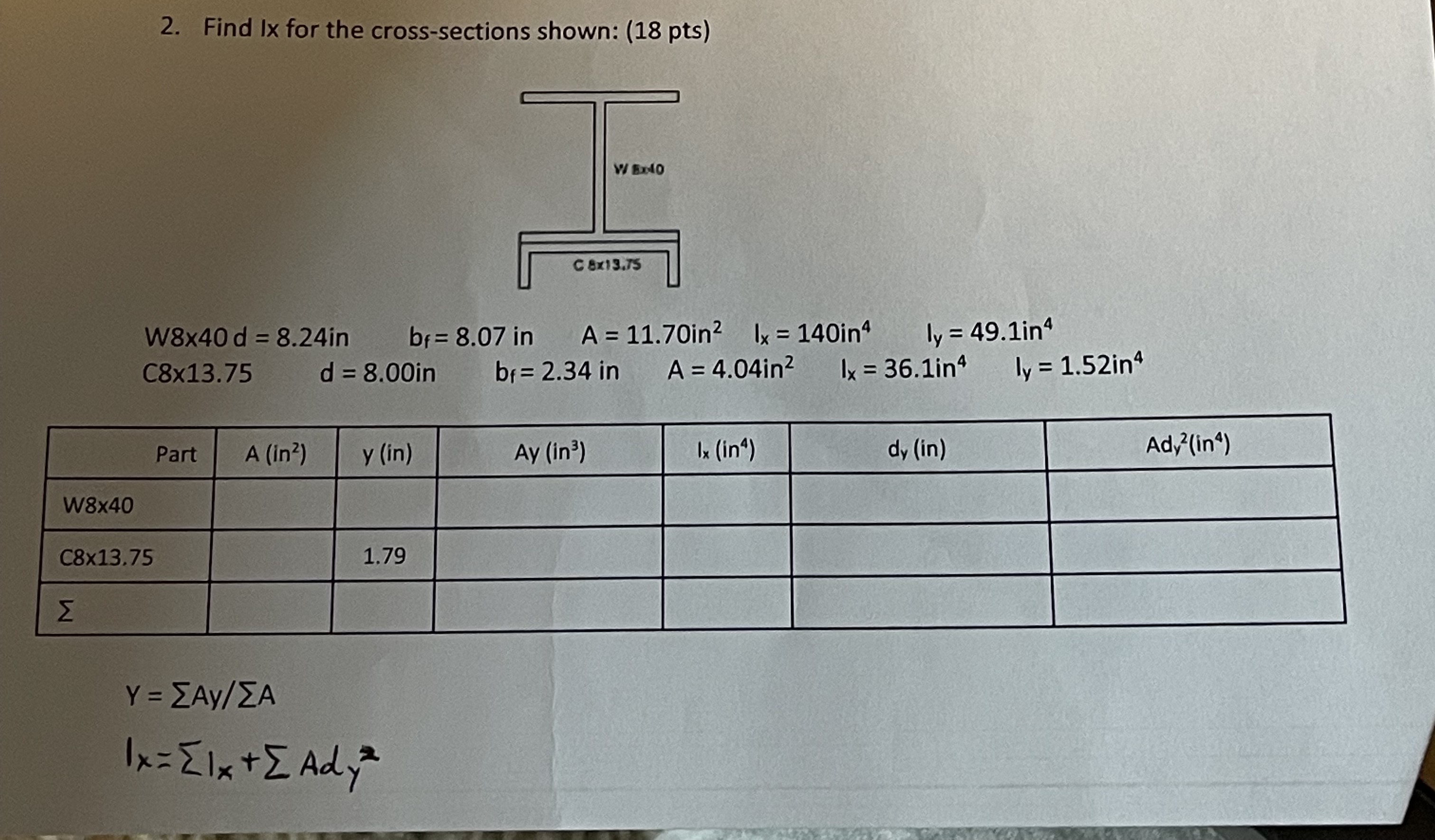 Find I x for the cross - sections shown: ( 1 8