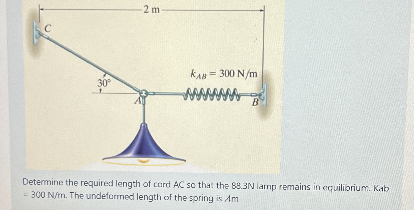 Determine the required length of cord A C so that