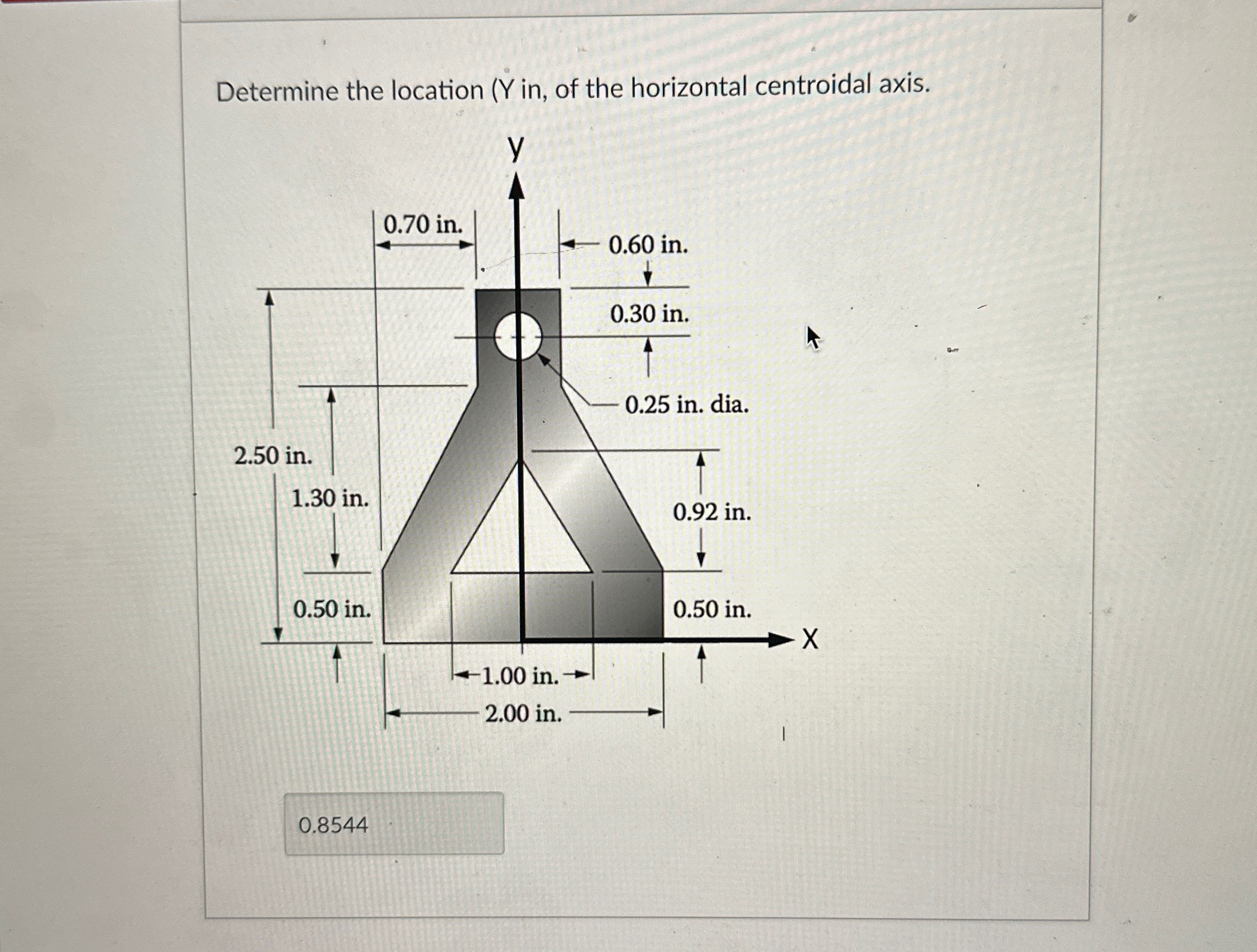 Determine the location ( Y in , of the horizontal
