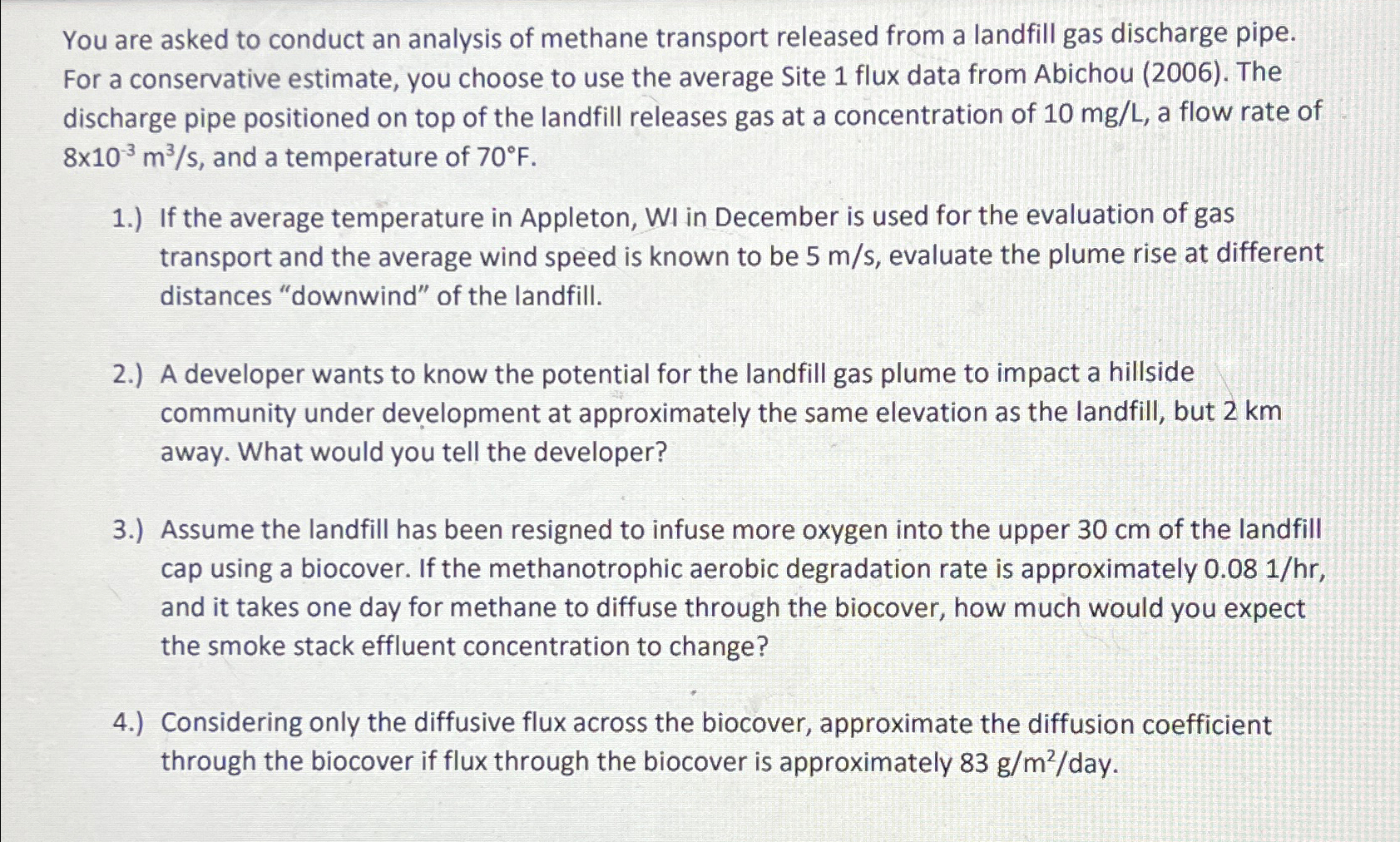 You are asked to conduct an analysis of methane