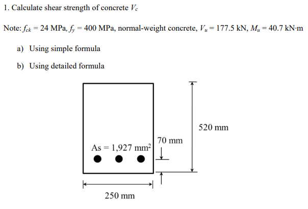 Calculate shear strength of concrete V c Note: f