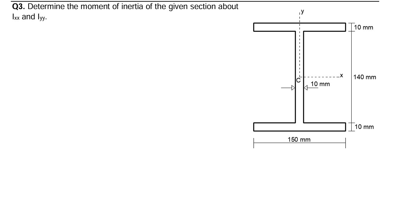 Q 3 . Determine the moment of inertia of the