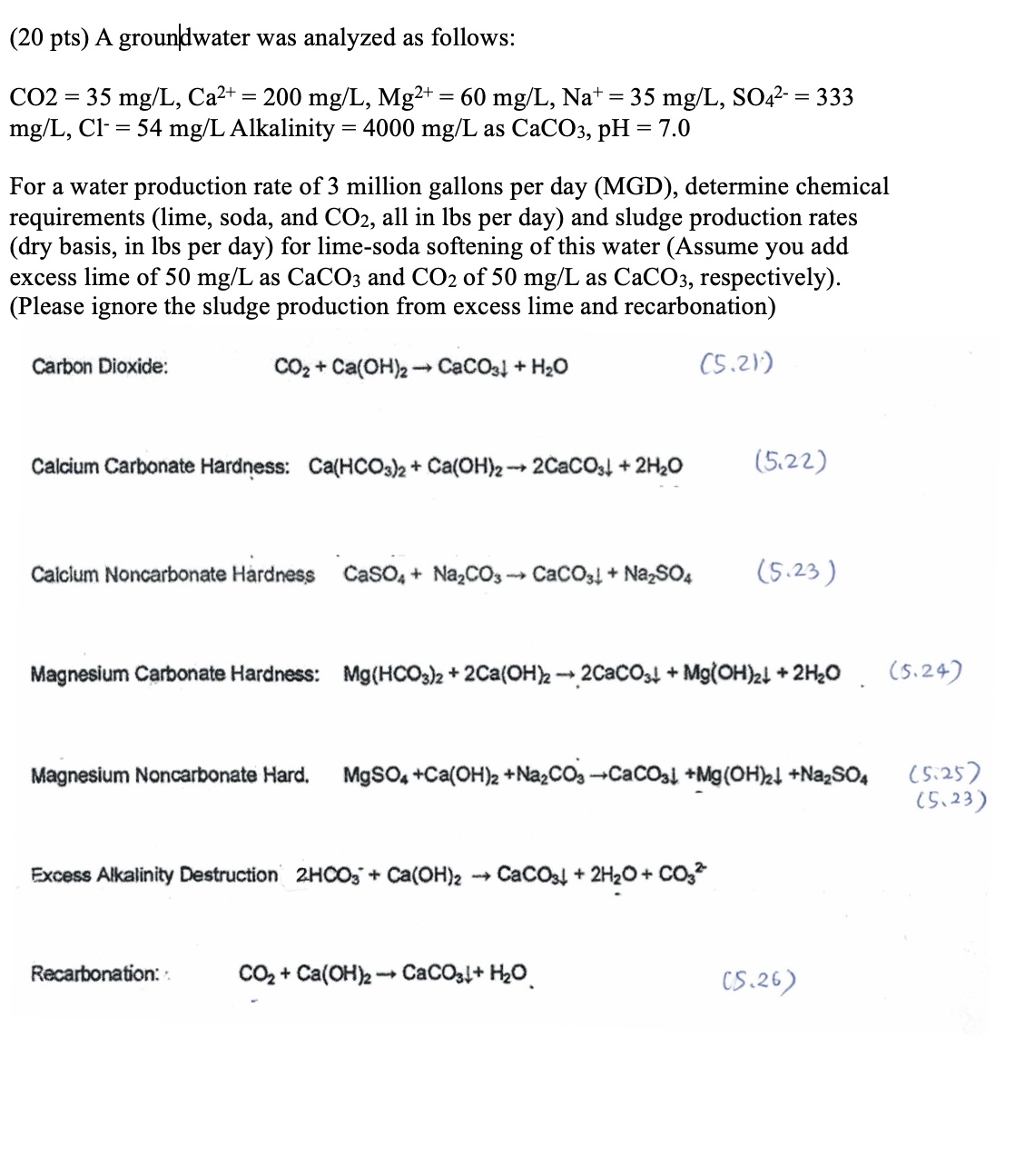 ( 2 0 pts ) A groundwater was analyzed as