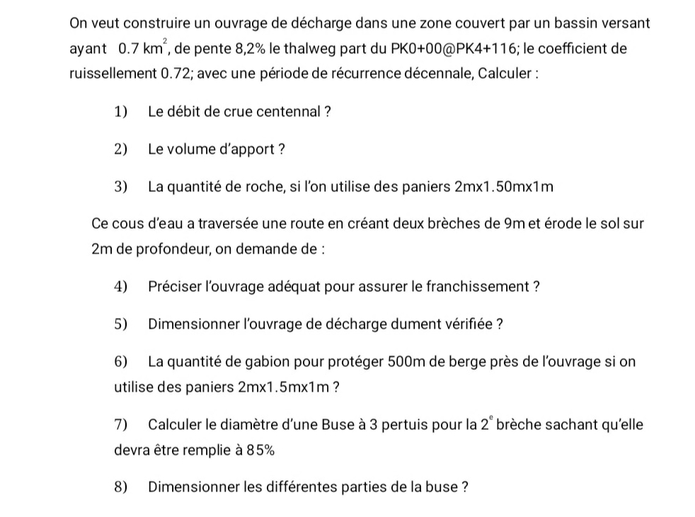 On veut construire un ouvrage de d charge dans