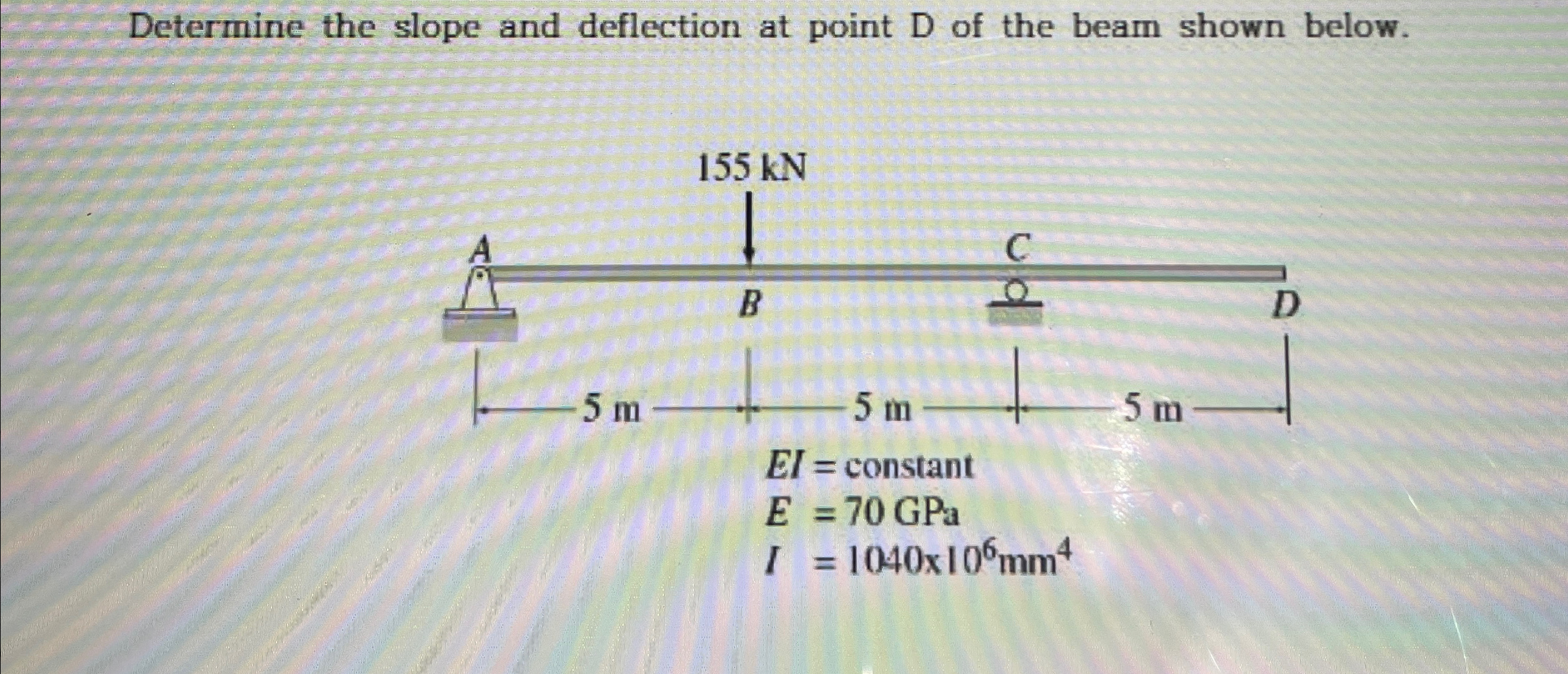 Determine the slope and deflection at point D of