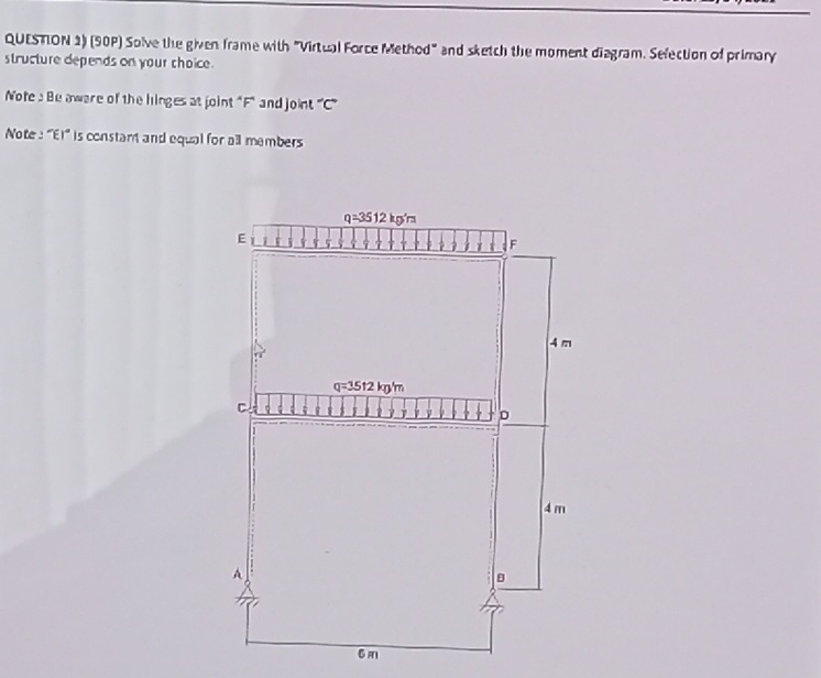 QUESTION 1 ) ( 5 0 P ) Solve the given frame with