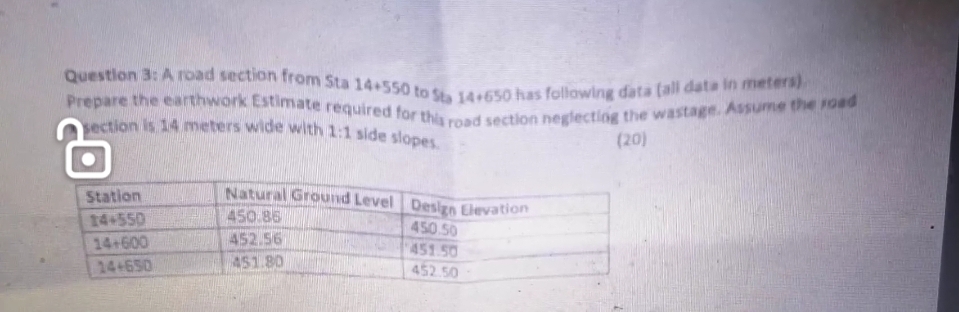 Question 3 : A road section from 5 ta 1 4 + 5 5 0