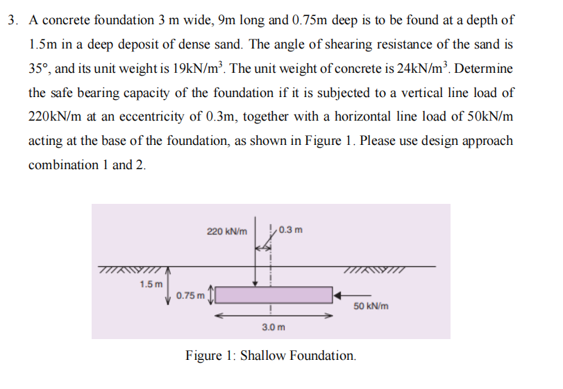 A concrete foundation 3 m wide, 9 m long and 0 .
