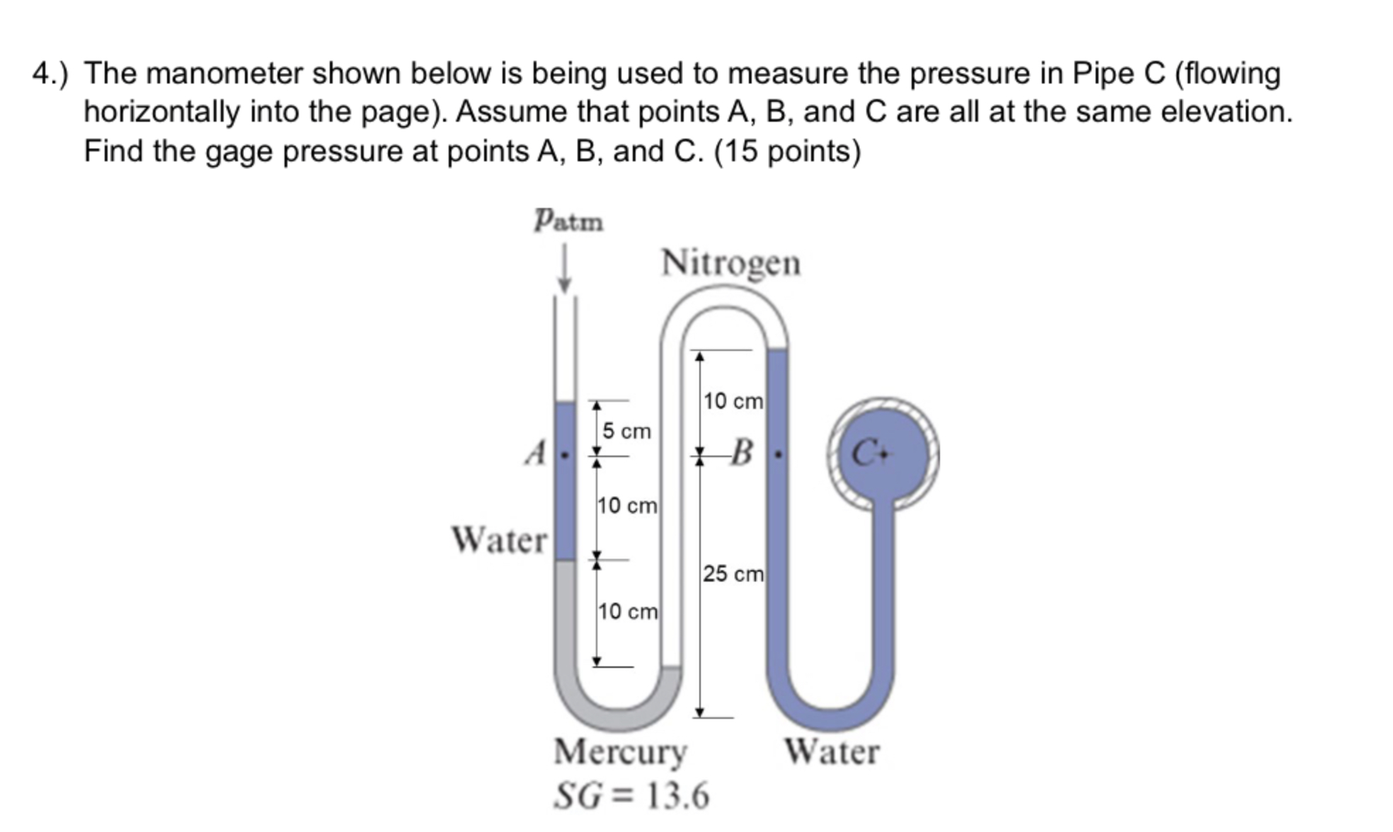 4 . ) The manometer shown below is being used to