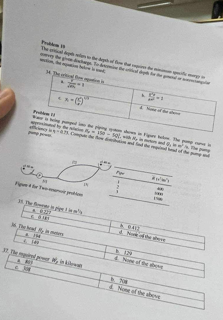 Problem 1 0 The critical depth refers to the