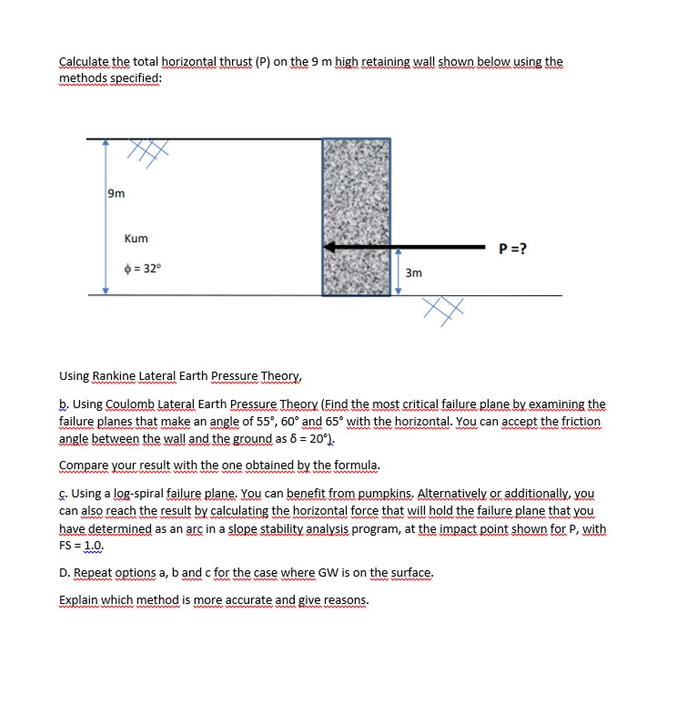 Calculate the total horizontal thrust ( P ) on