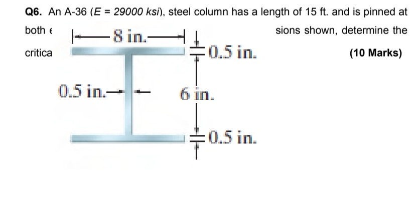 Q 6 . An A - 3 6 ( E = 2 9 0 0 0 ksi, steel
