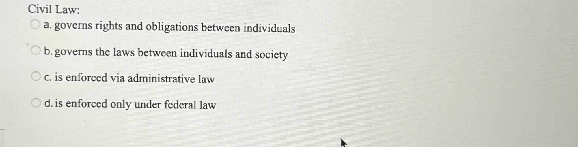 Civil Law: a . governs rights and obligations