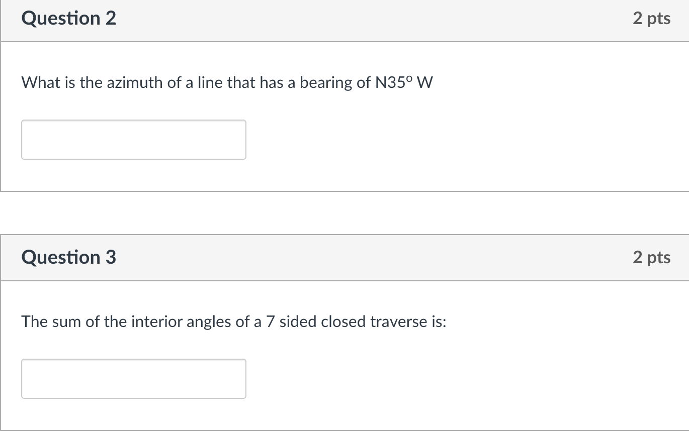 Question 2 What is the azimuth of a line that has