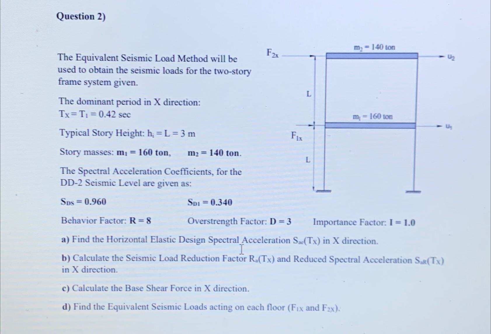 Question 2 ) The Equivalent Seismic Load Method