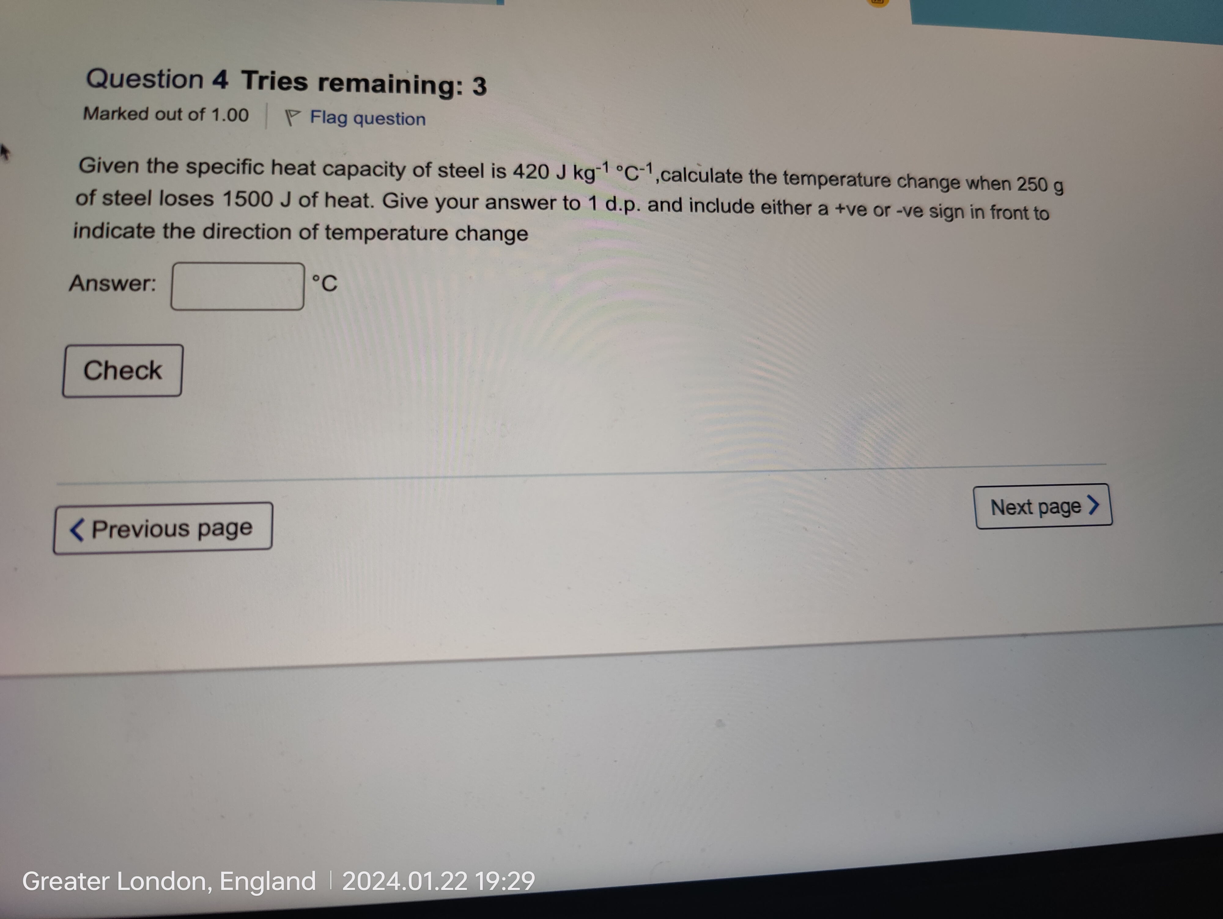 Question 4 Tries remaining: 3 Marked out of 1 . 0
