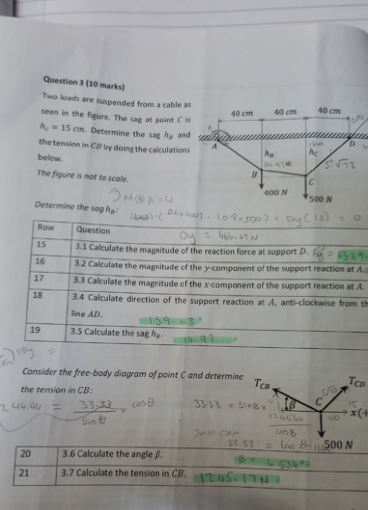 Question 3 ( 1 0 marks ) Two loads are suspended