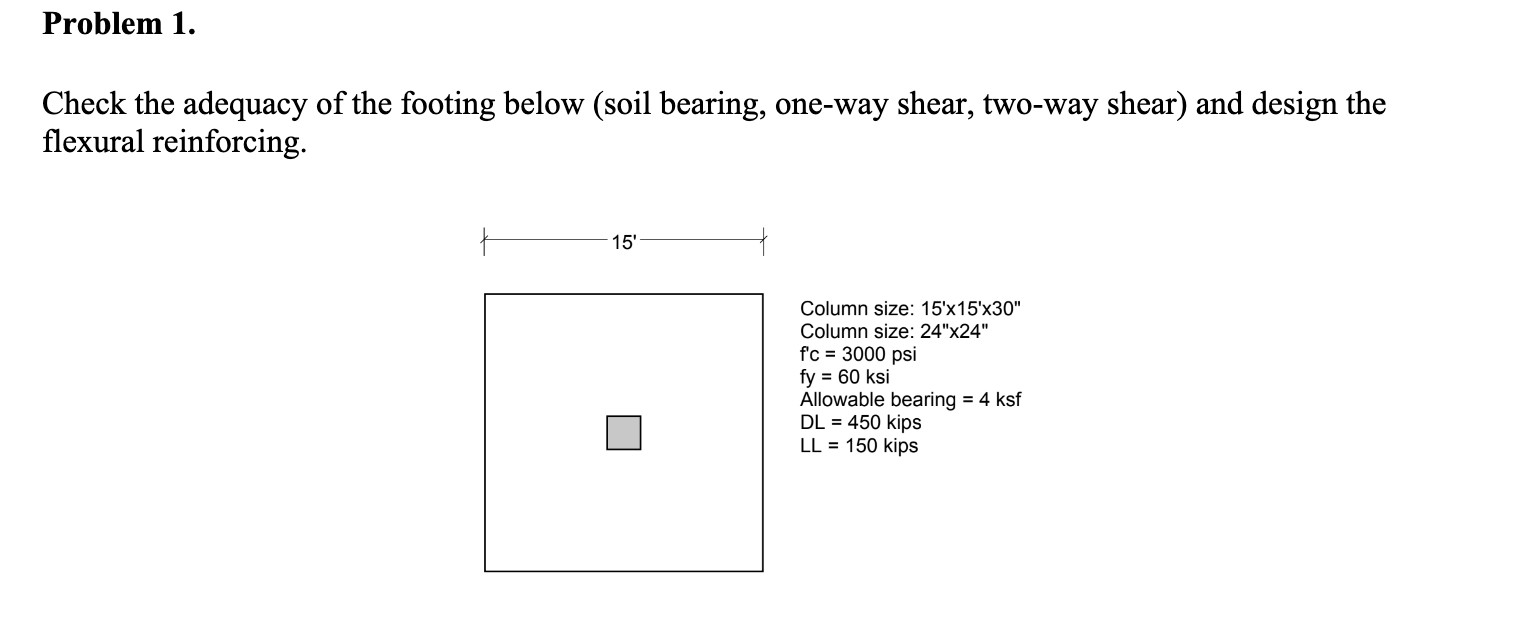 Check the adequacy of the footing below ( soil