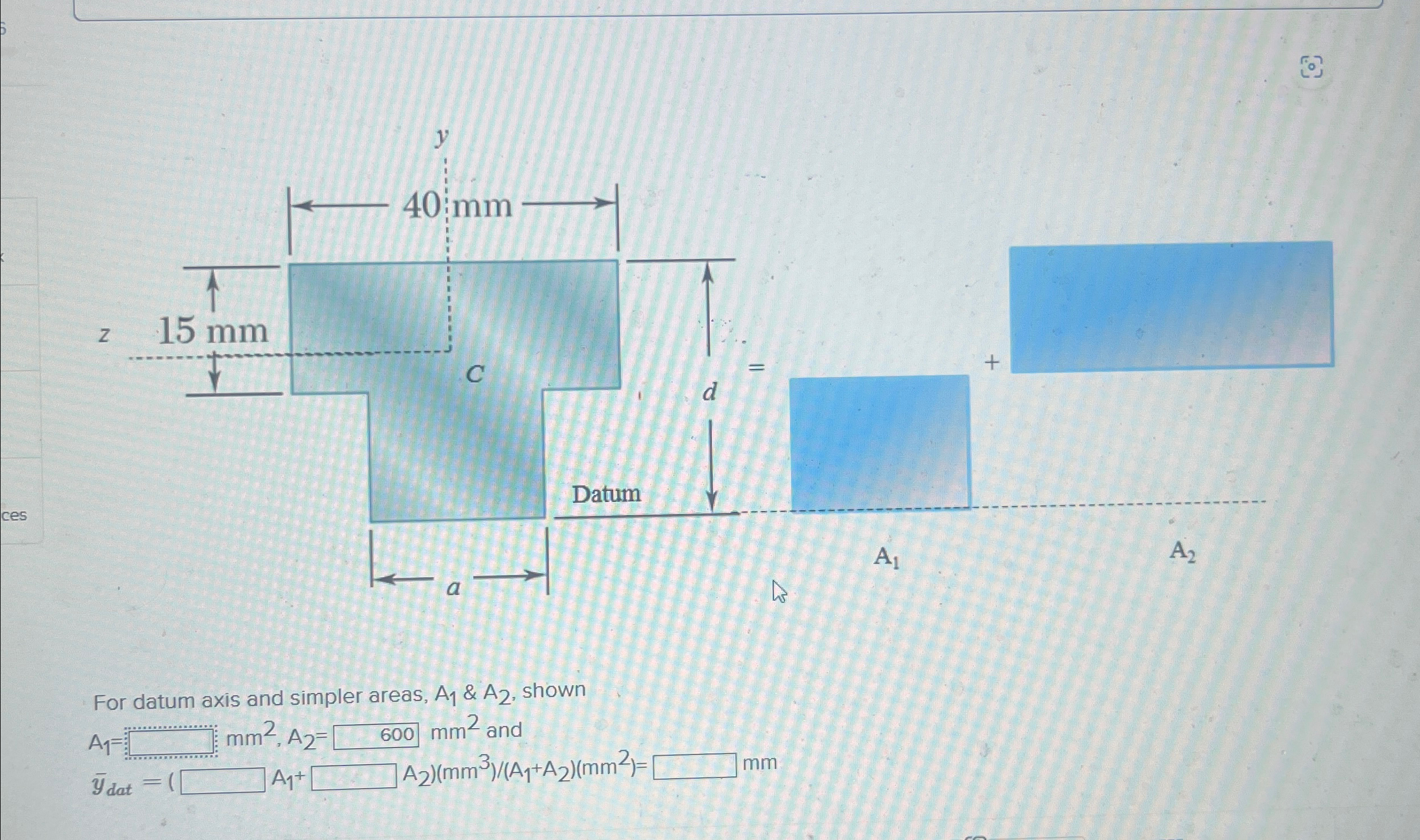 For datum axis and simpler areas, A 1 & A 2 ,