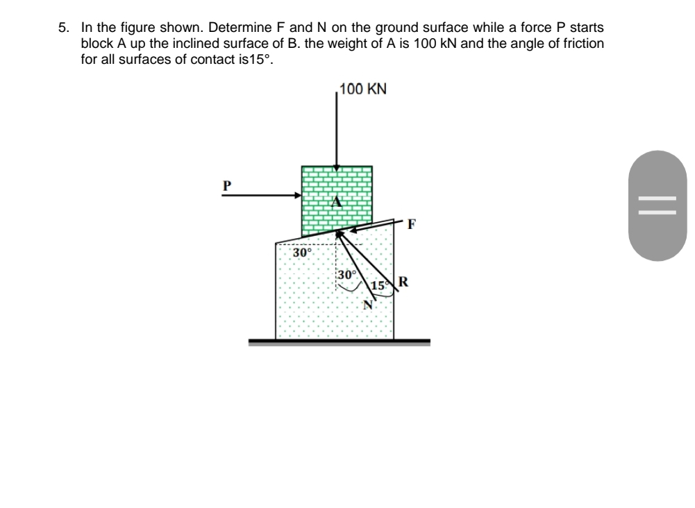 In the figure shown. Determine F and N on the