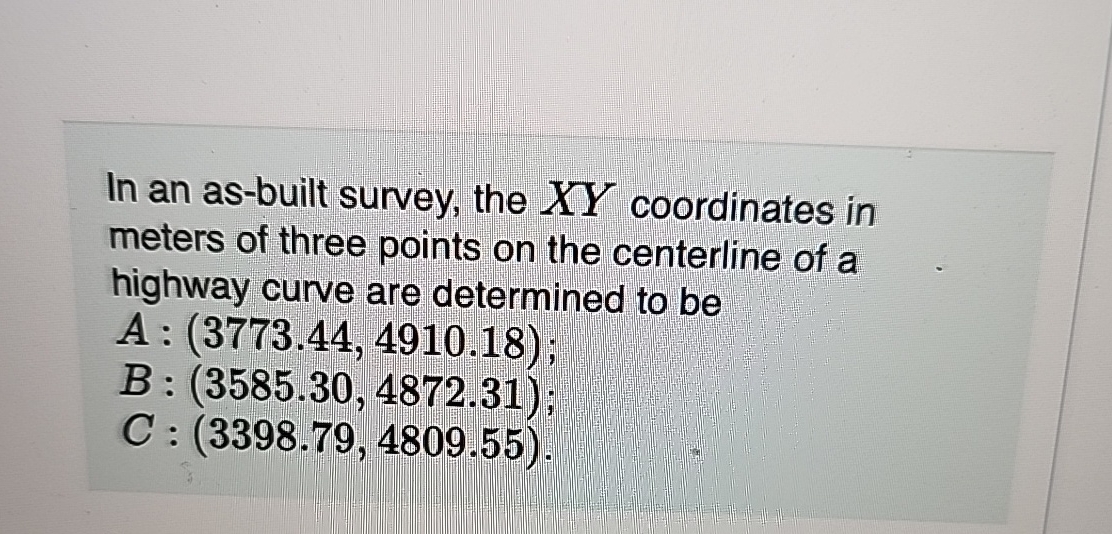 In an as - built survey, the x Y coordinates in