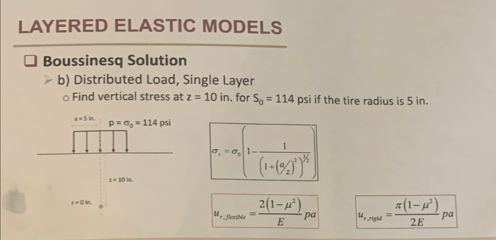 LAYERED ELASTIC MODELS Boussinesq Solution b )