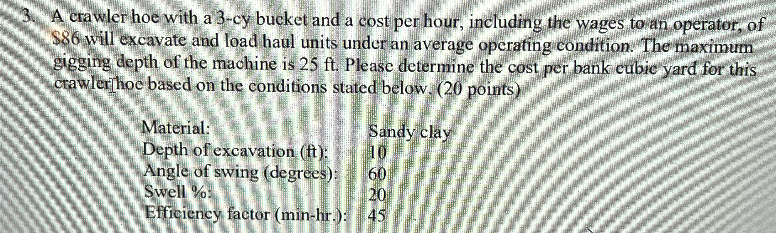 A crawler hoe with a 3 - cy bucket and a cost per