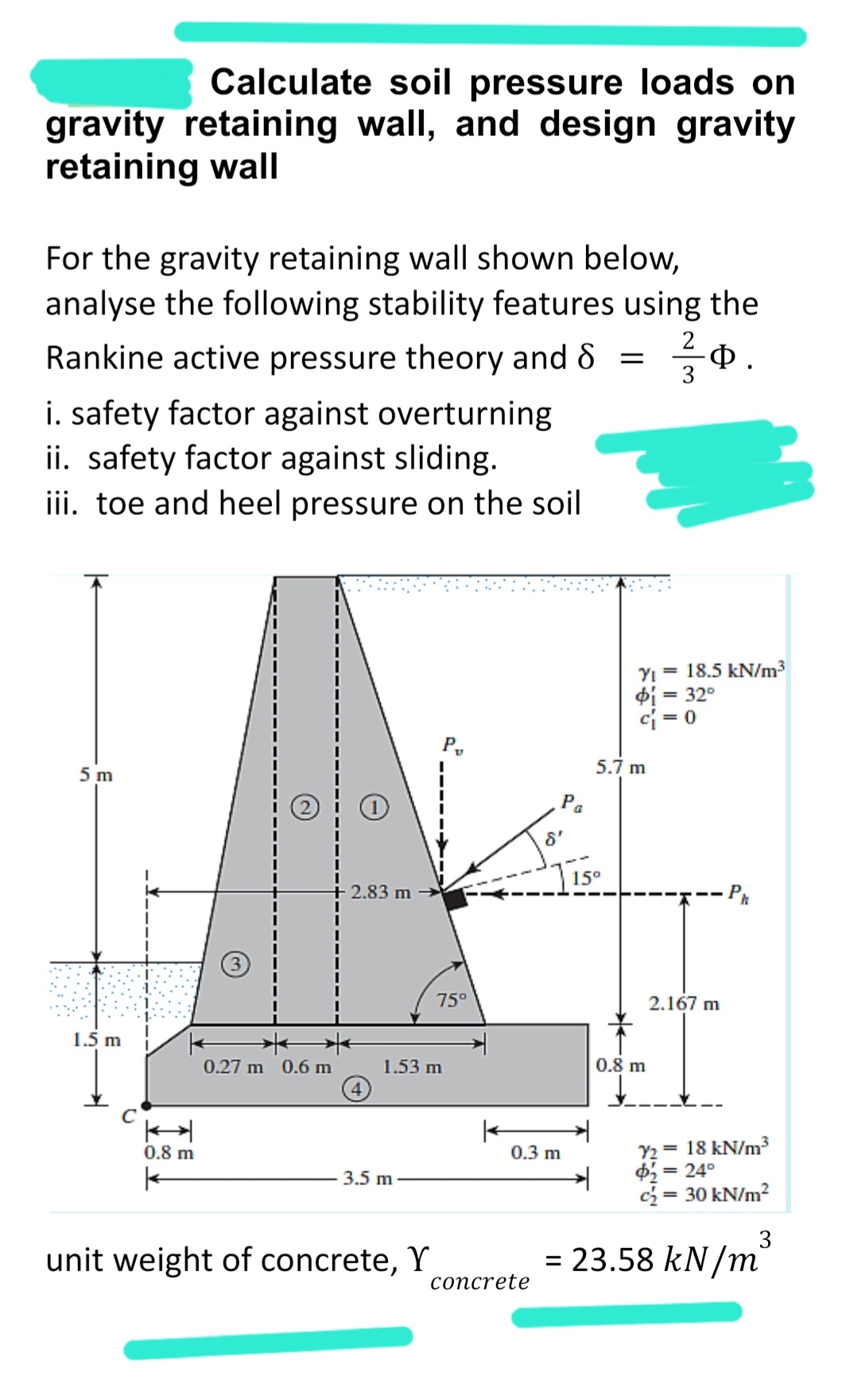 Calculate soil pressure loads on gravity
