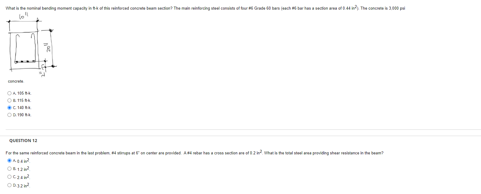 QUESTION 1 2 For the same reinforced concrete
