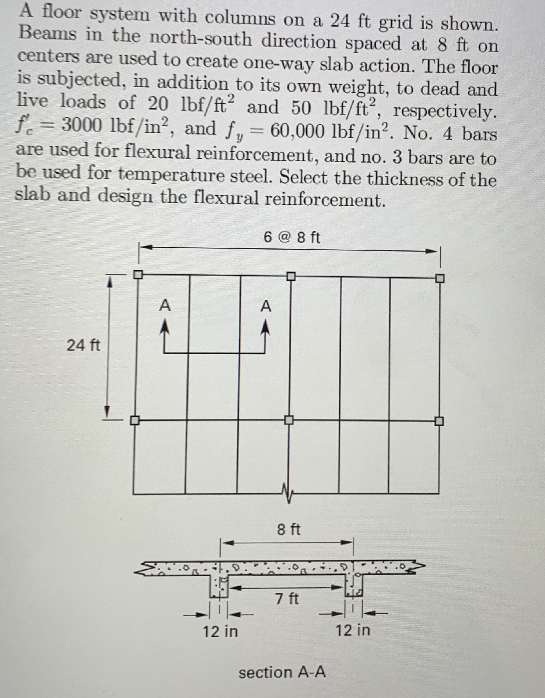 A floor system with columns on a 2 4 ft grid is