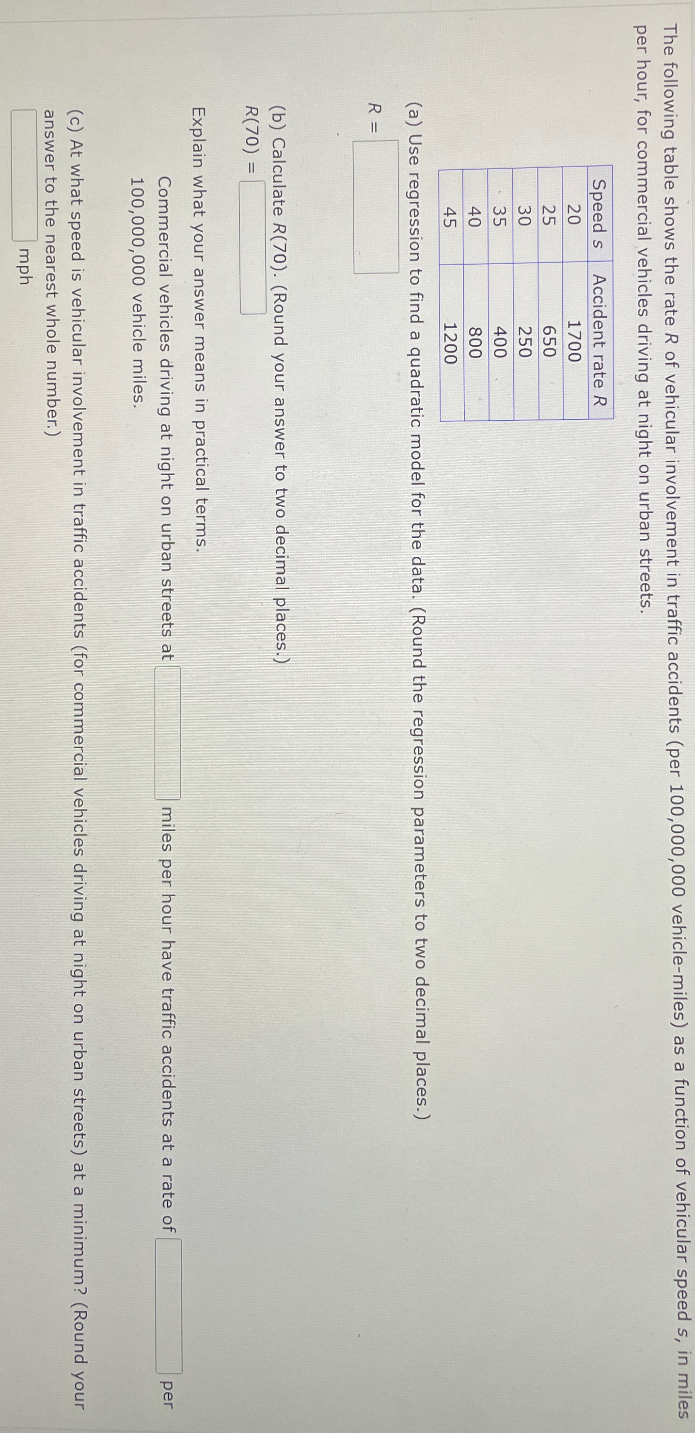 The following table shows the rate R of vehicular