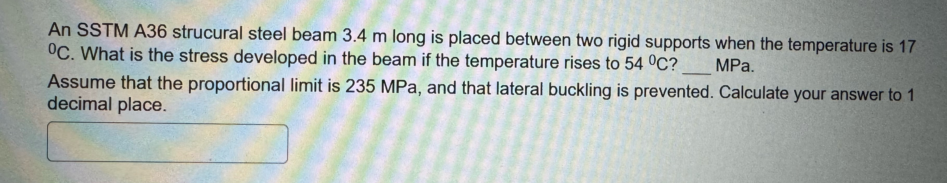 An SSTM A 3 6 strucural steel beam 3 . 4 m long