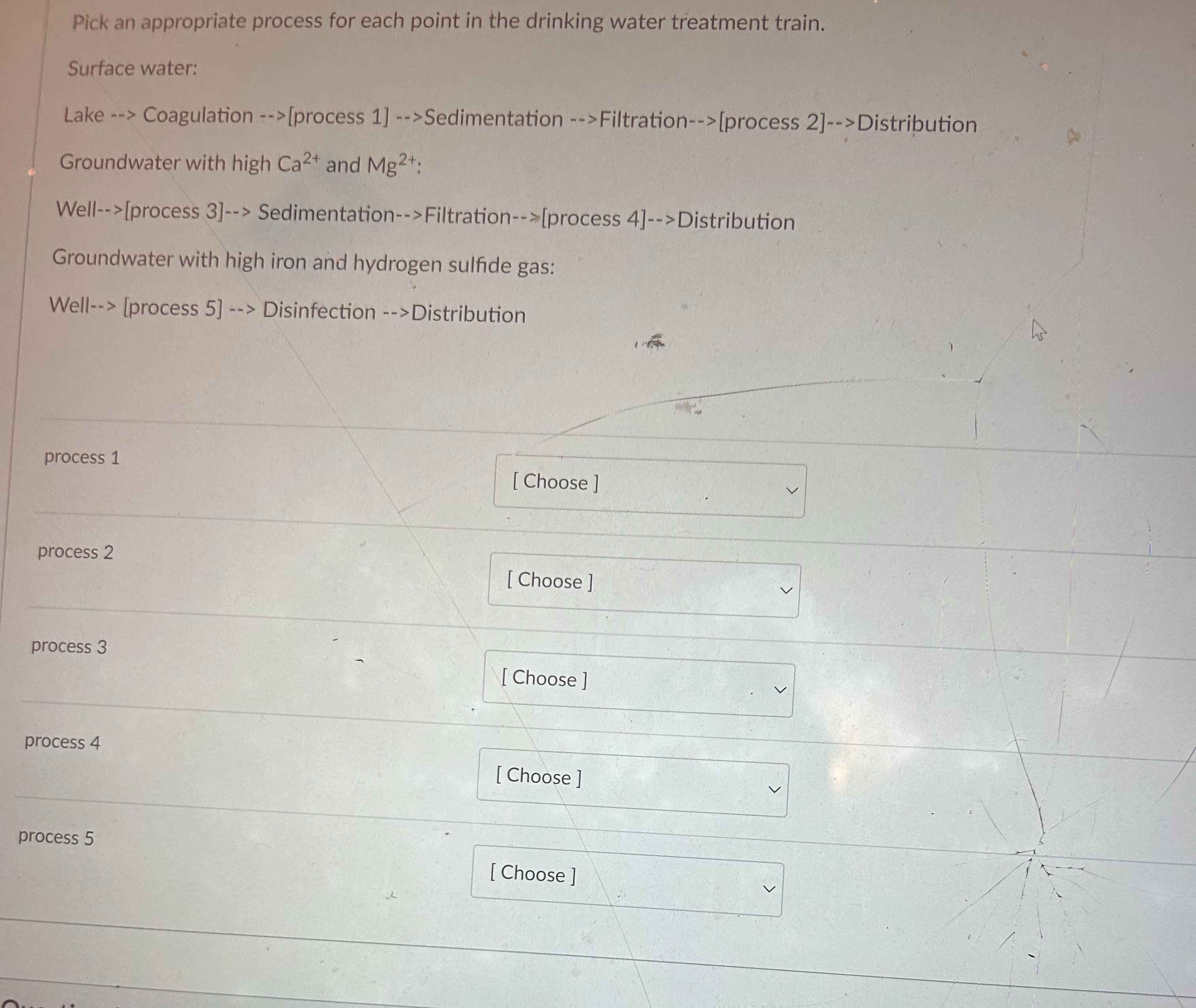 Pick an appropriate process for each point in the
