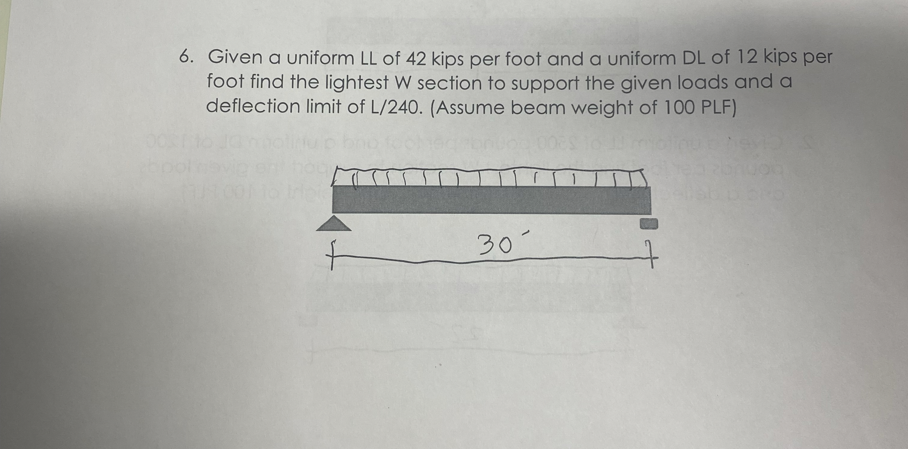 Given a uniform LL of 4 2 kips per foot and a