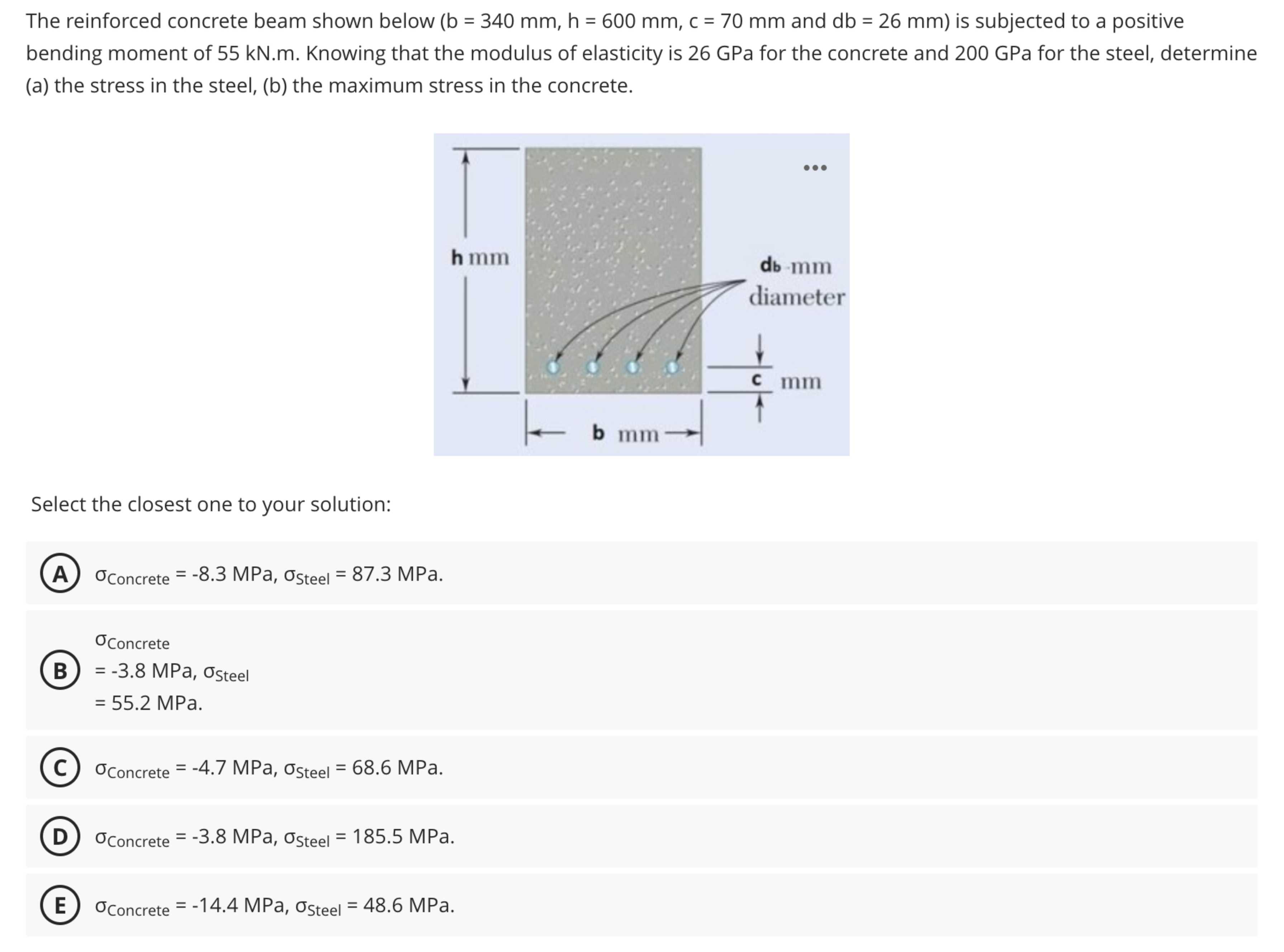 The reinforced concrete beam shown below ( b = 3