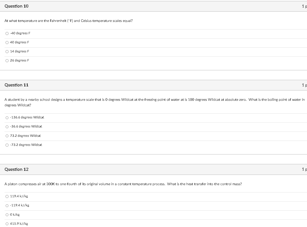 Question 1 0 At what temperature are the