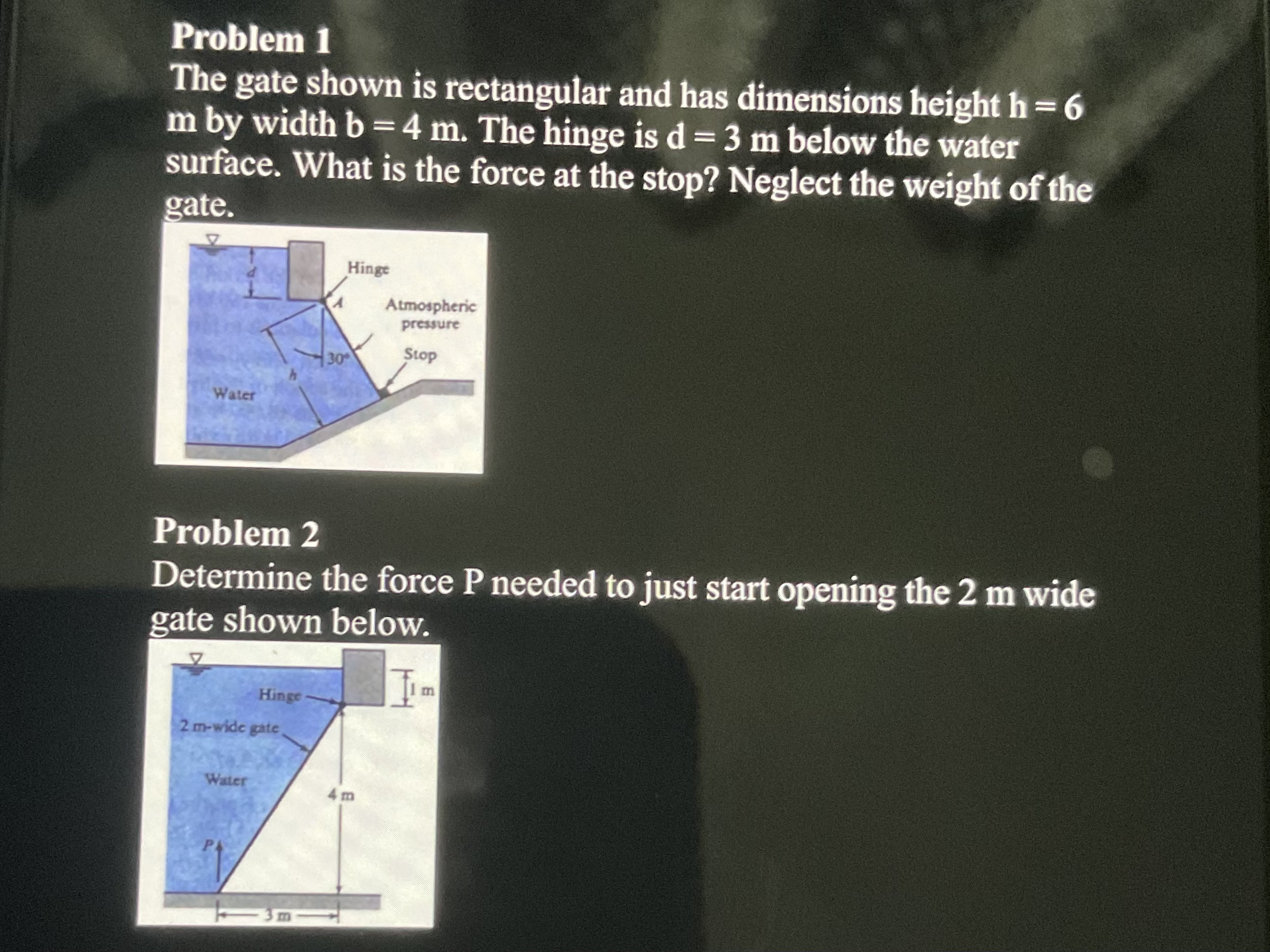 Problem 1 The gate shown is rectangular and has