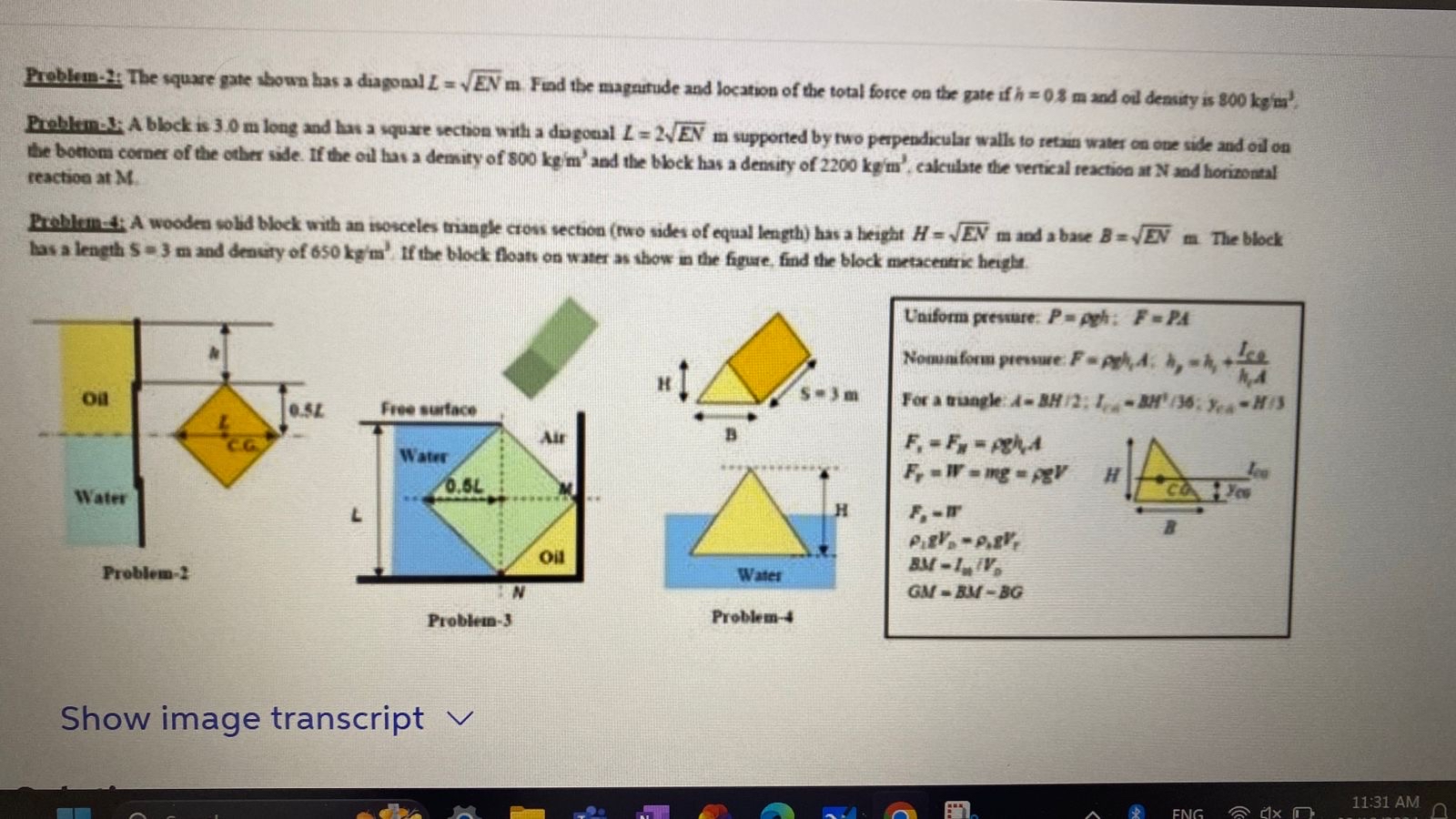Problem - 2 : The square gate shown has a