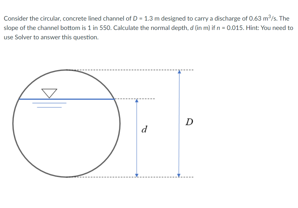 Consider the circular, concrete lined channel of